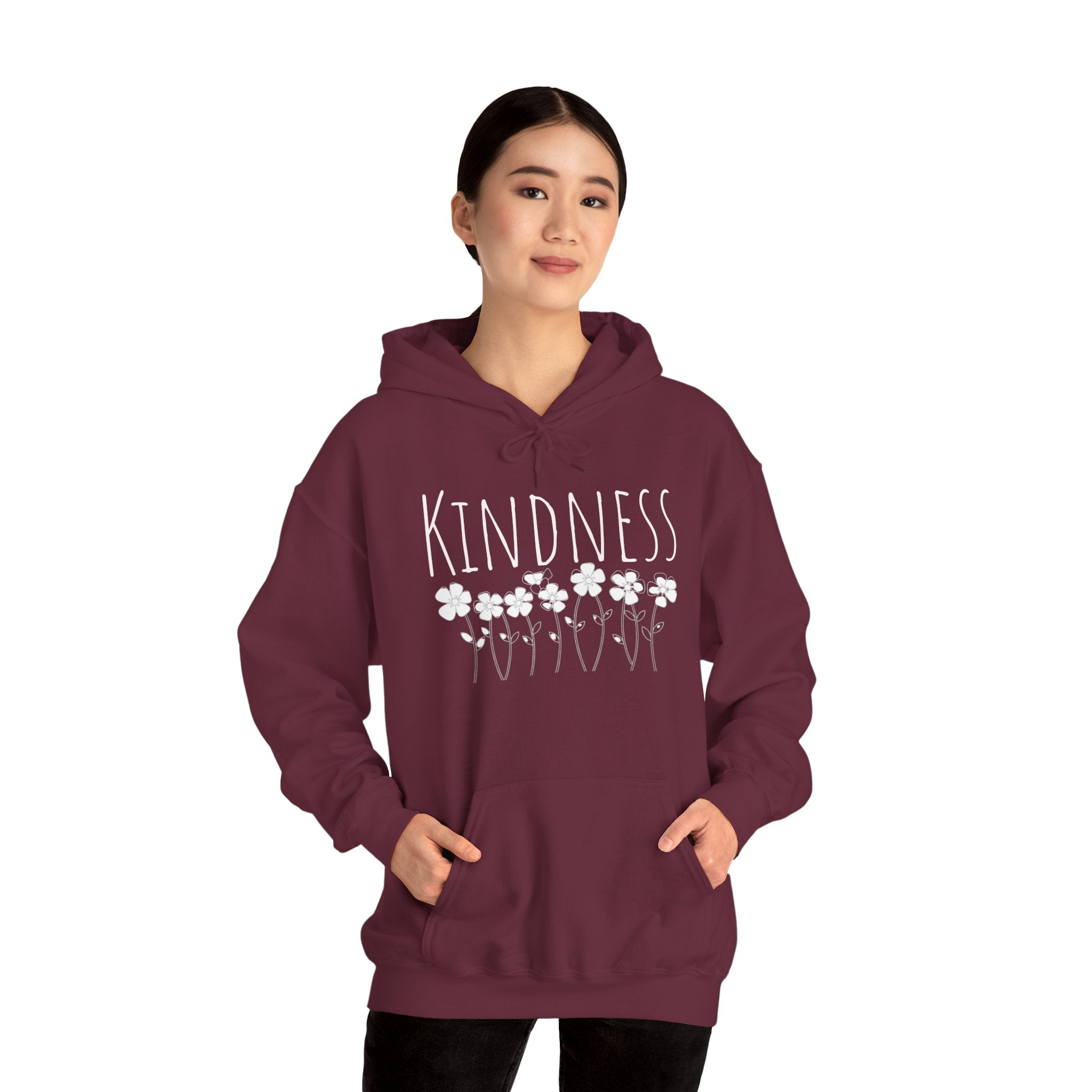 Kindness Floral Hoodie — Daisies Graphic Back Pocket Sweatshirt