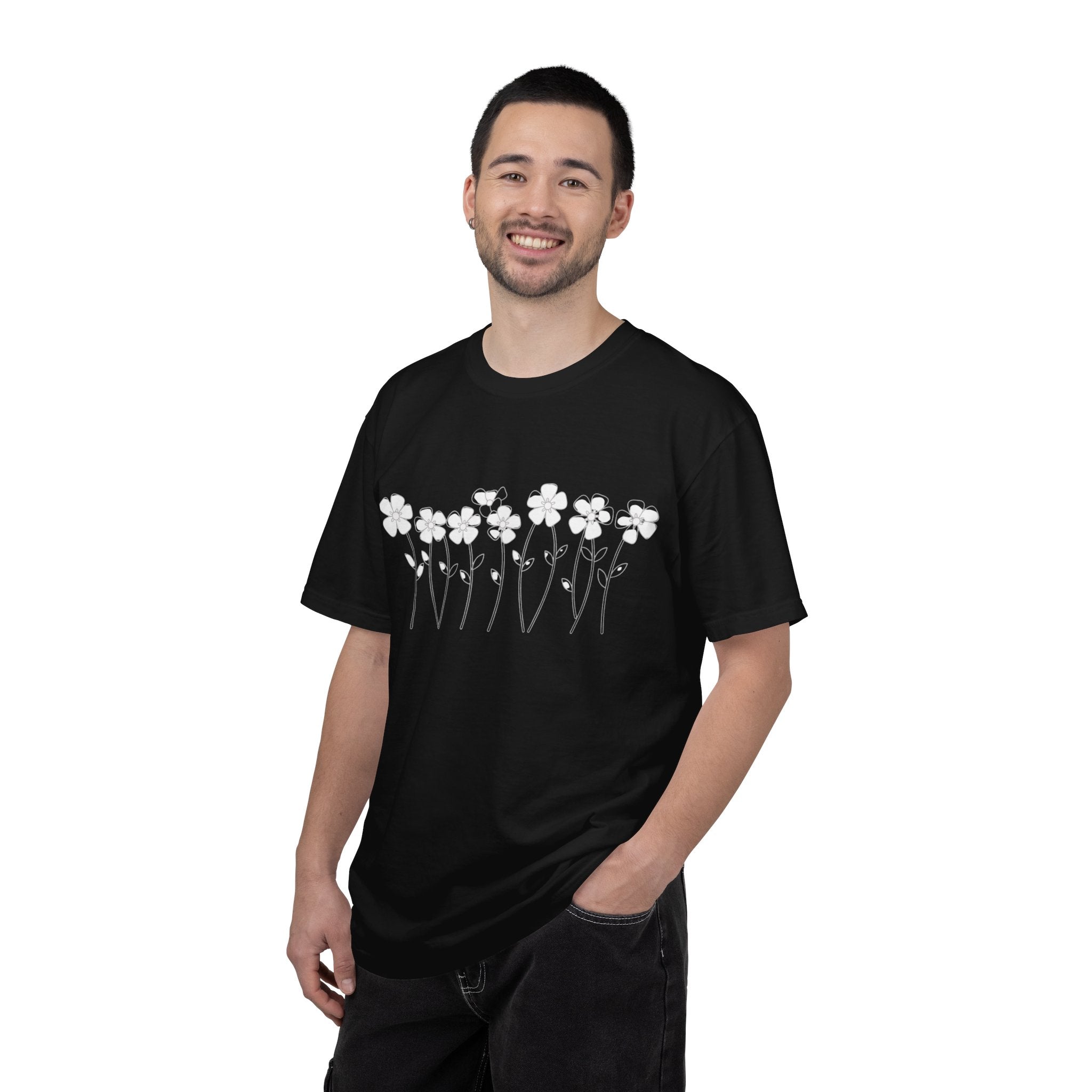 Ditsy Daisy Line T-Shirt — Minimal Floral Graphic Tee