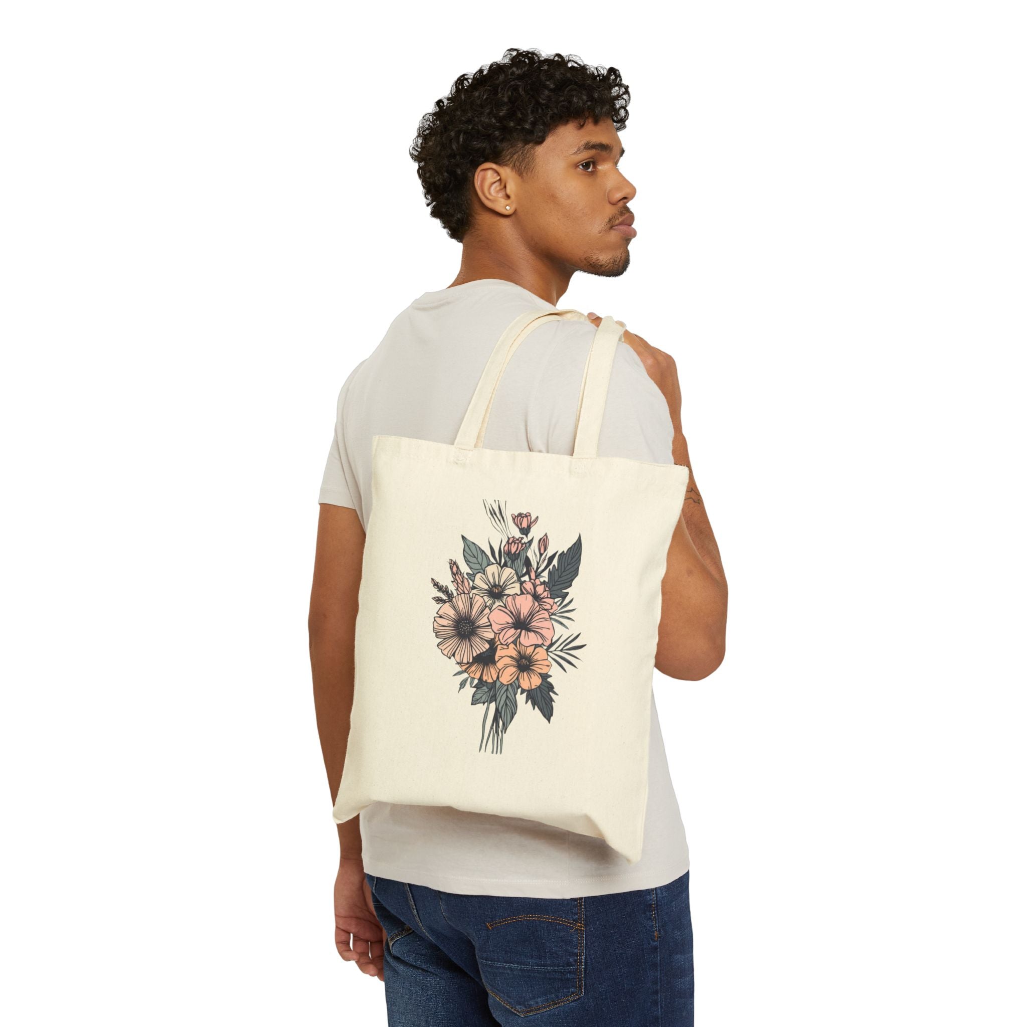 Floral Bouquet Canvas Tote — Vintage Wildflower Eco Bag, Cute, Cottage Core, Boho, Flower