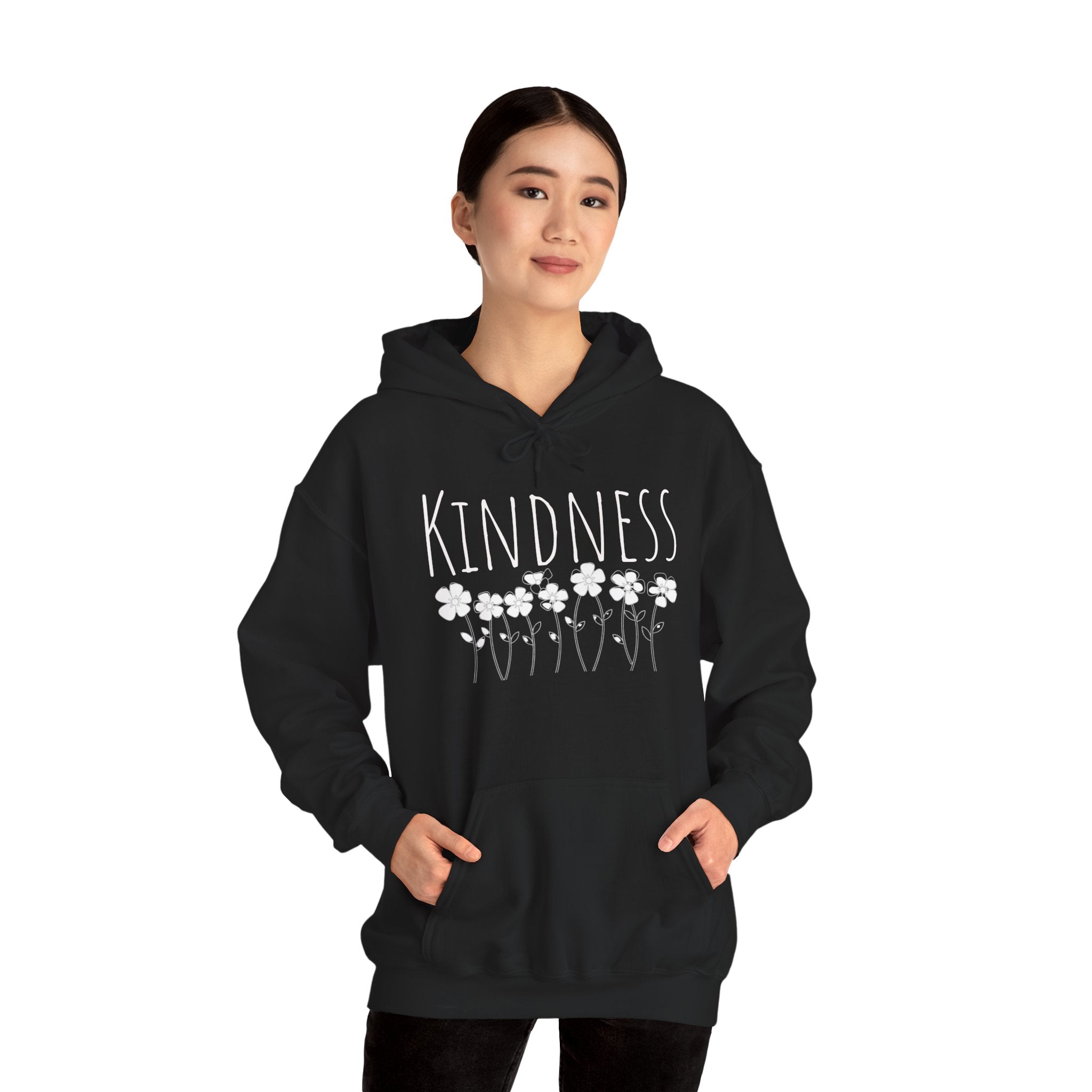 Kindness Floral Hoodie — Daisies Graphic Back Pocket Sweatshirt