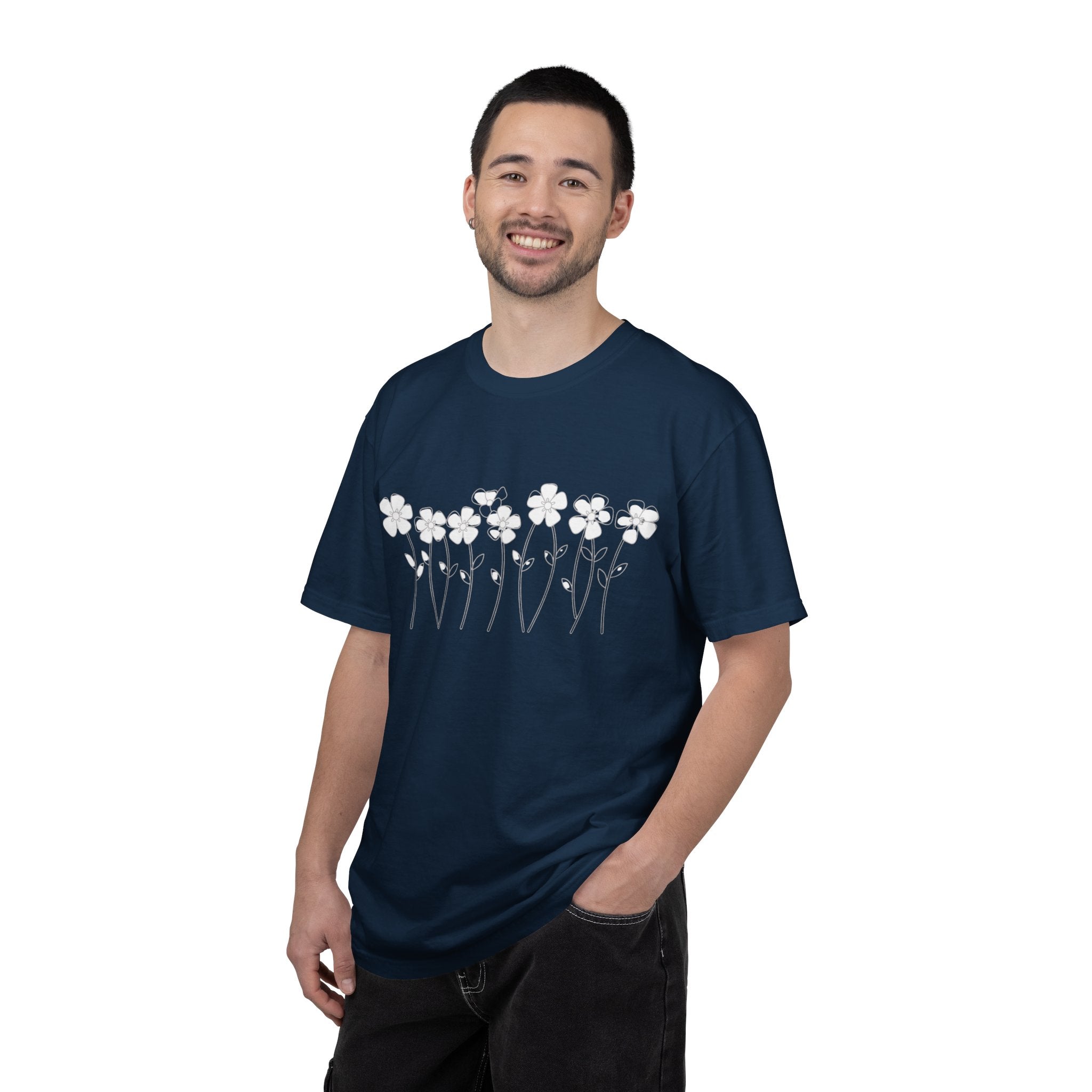 Ditsy Daisy Line T-Shirt — Minimal Floral Graphic Tee