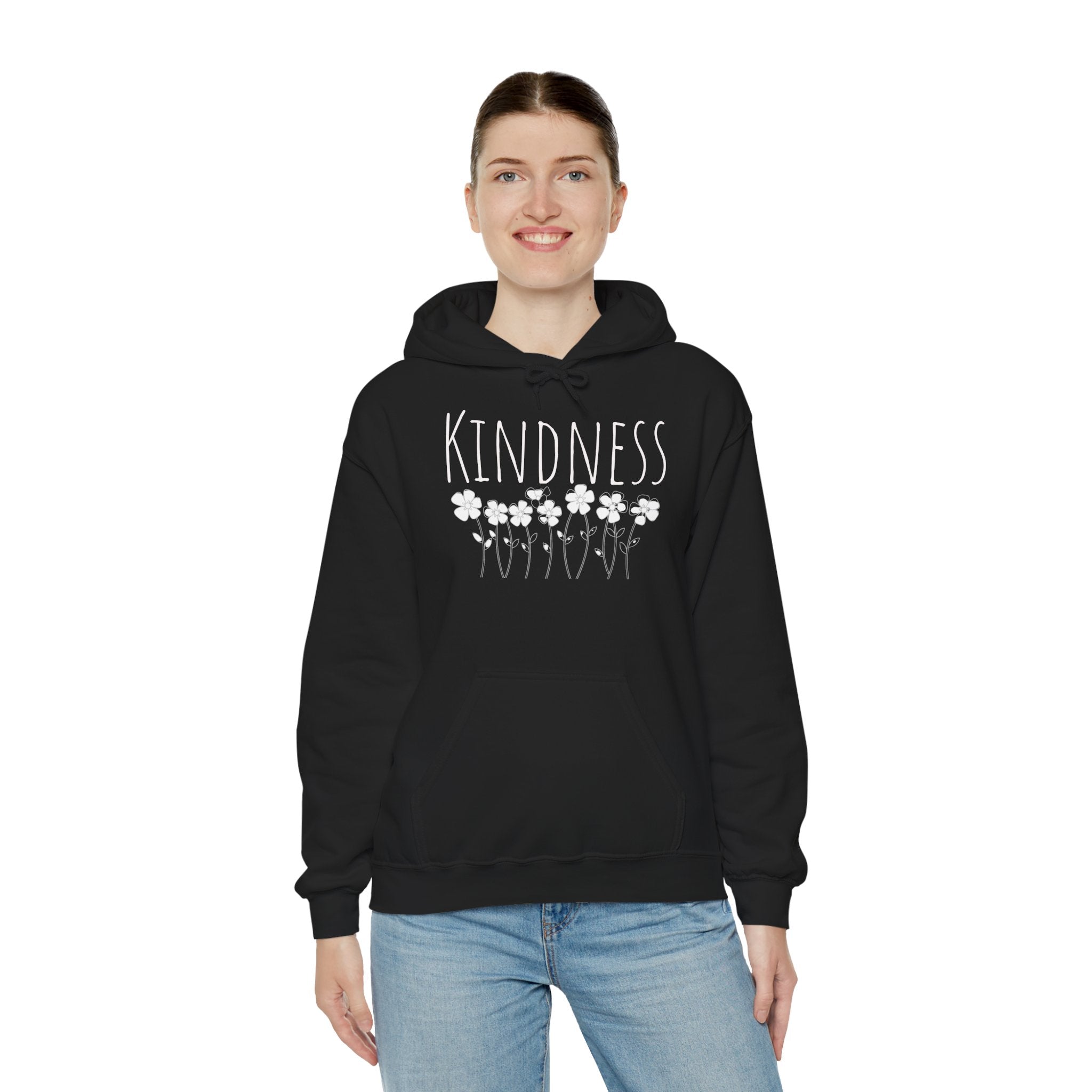 Kindness Floral Hoodie — Daisies Graphic Back Pocket Sweatshirt