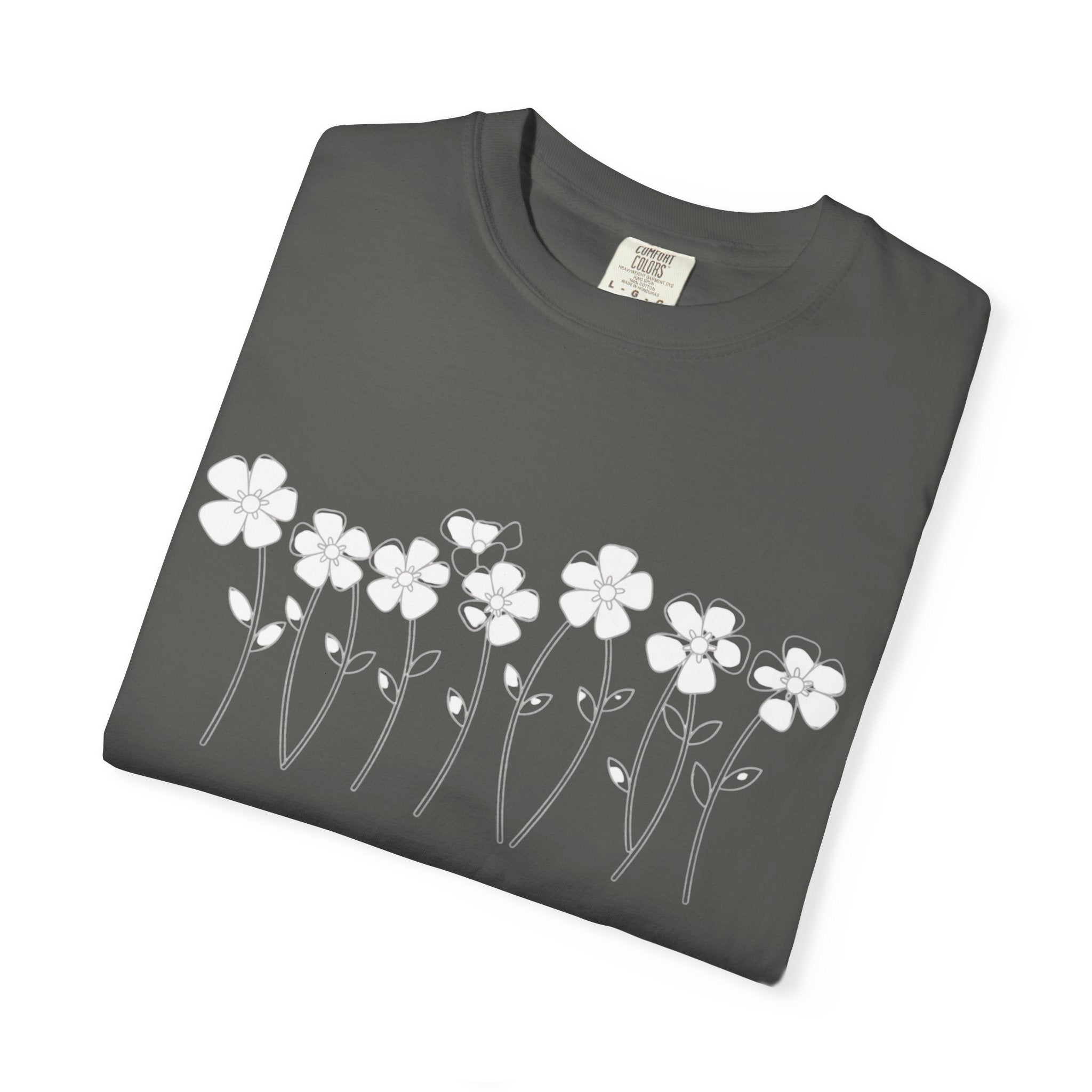 Ditsy Daisy Line T-Shirt — Minimal Floral Graphic Tee