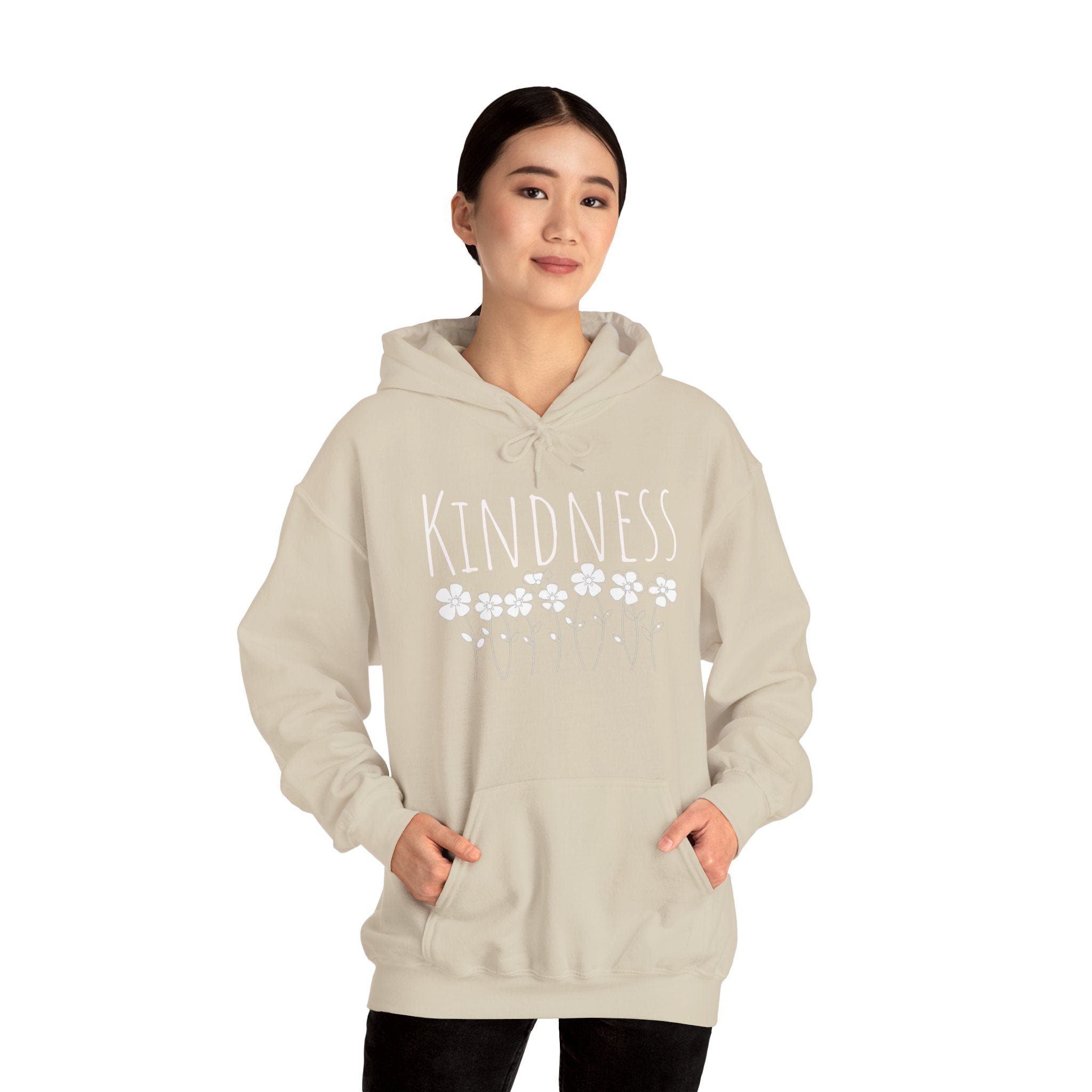 Kindness Floral Hoodie — Daisies Graphic Back Pocket Sweatshirt