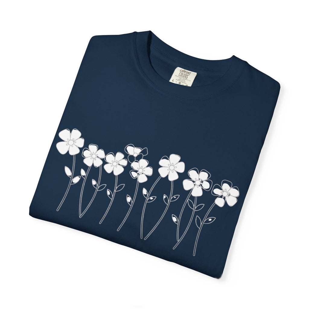 Ditsy Daisy Line T-Shirt — Minimal Floral Graphic Tee