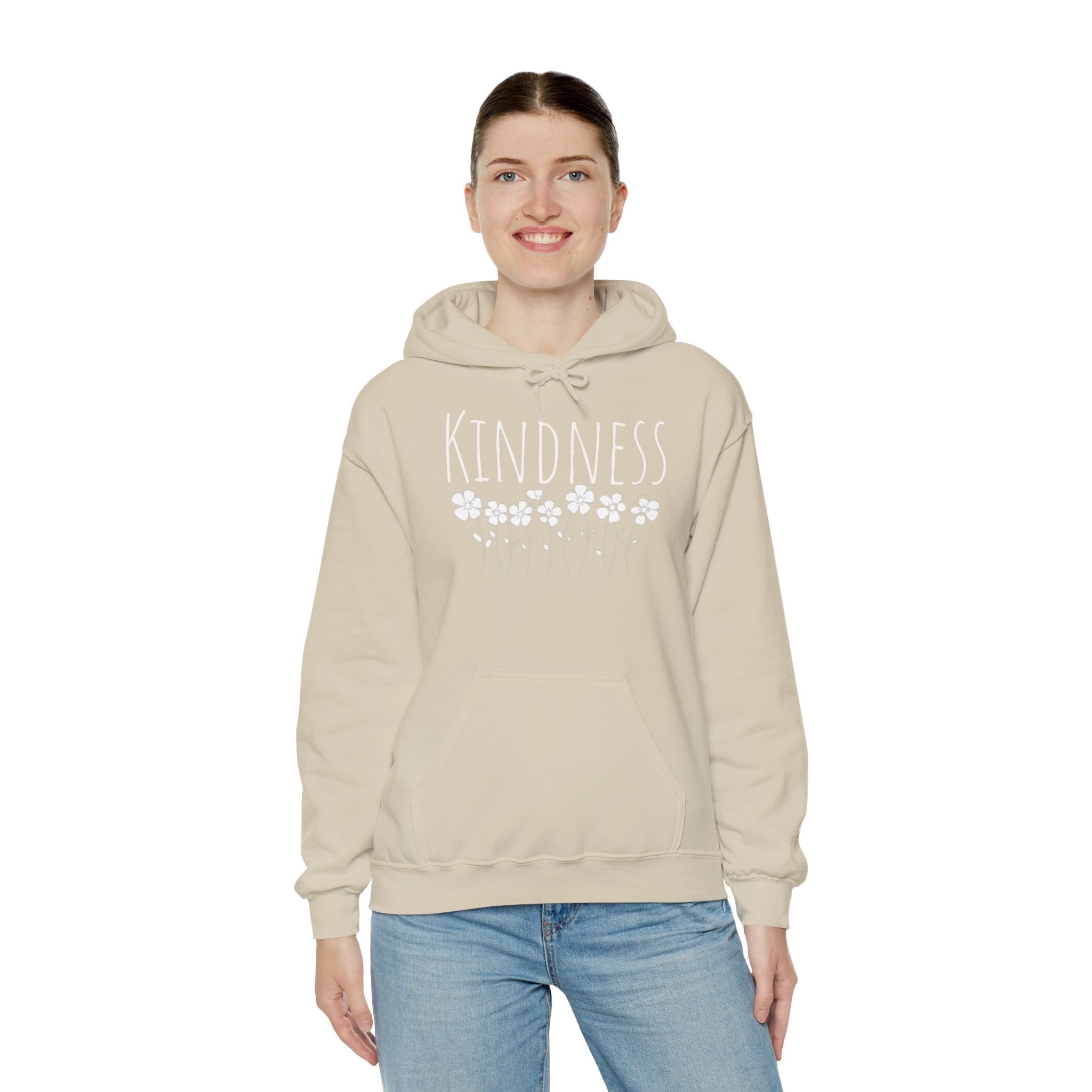 Kindness Floral Hoodie — Daisies Graphic Back Pocket Sweatshirt