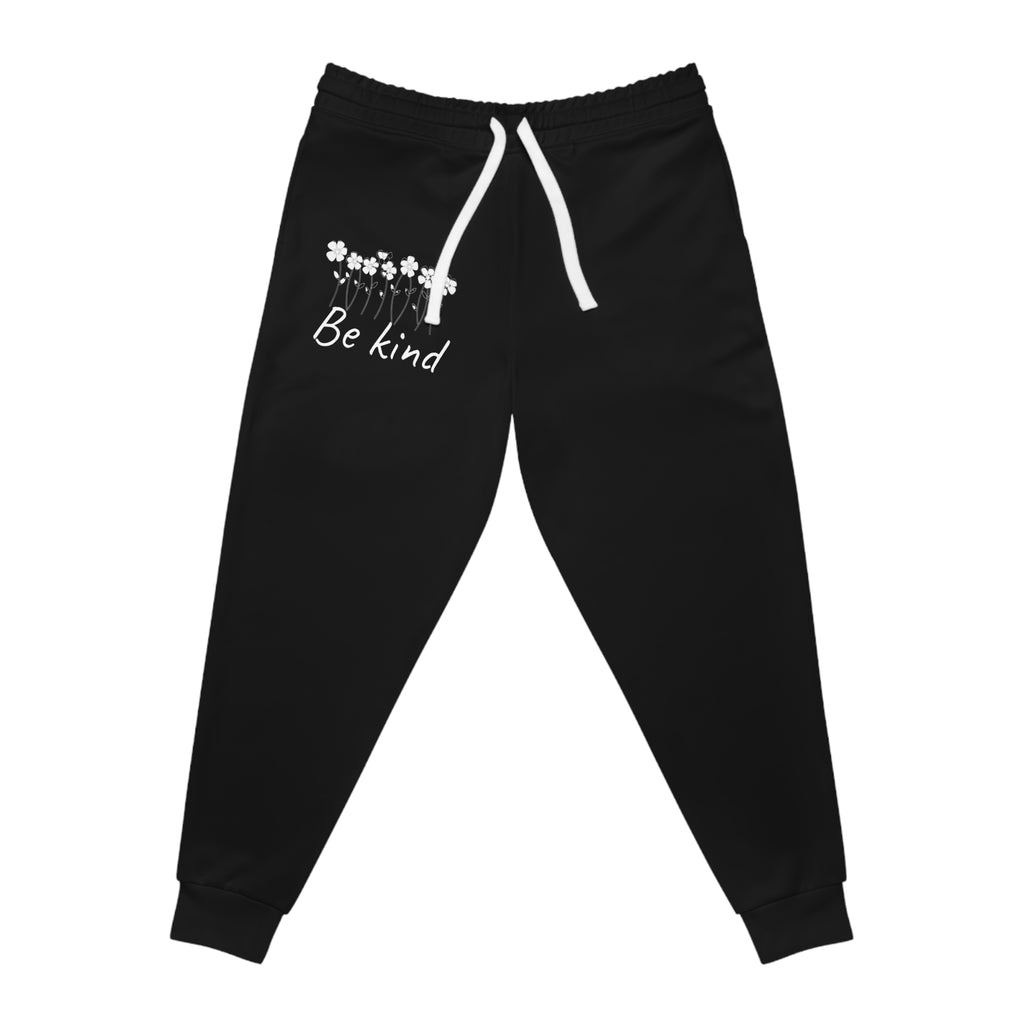 Be Kind Floral Joggers — Women's Black Athletic Sweatpants with Dandelion Design, Cozy, Joggers, Mothers Day gift