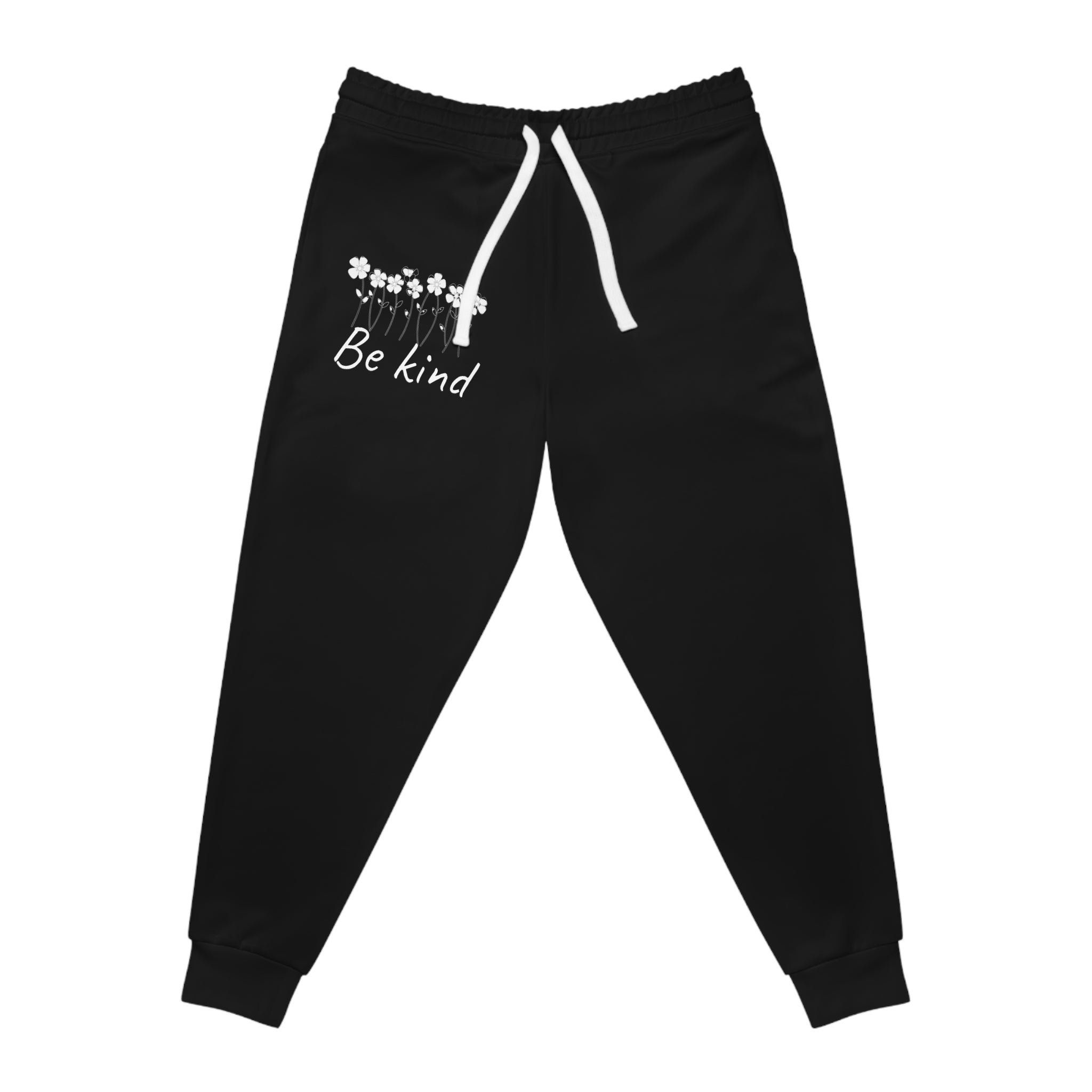 Be Kind Floral Joggers — Women's Black Athletic Sweatpants with Dandelion Design, Cozy, Joggers, Mothers Day gift
