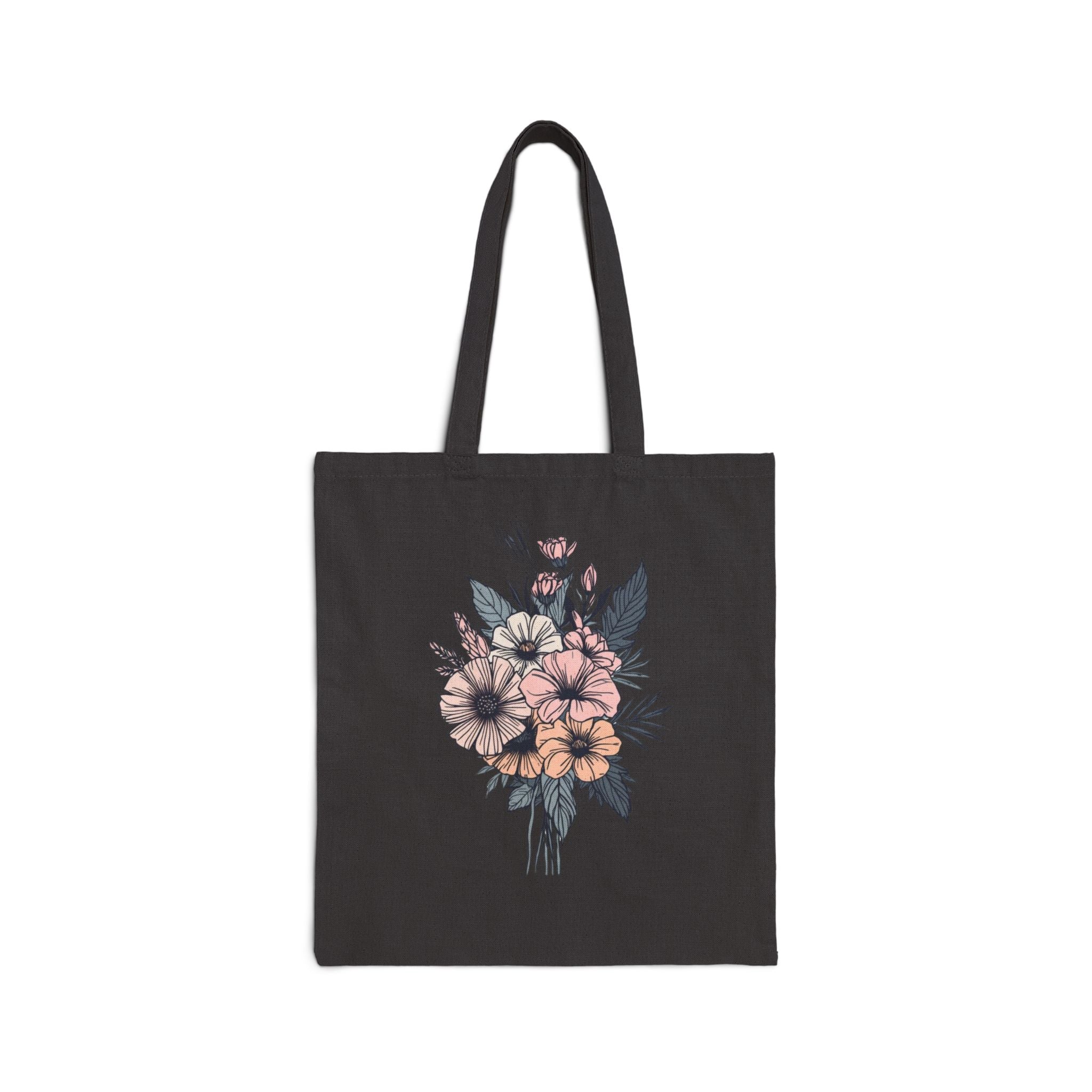 Floral Bouquet Canvas Tote — Vintage Wildflower Eco Bag, Cute, Cottage Core, Boho, Flower