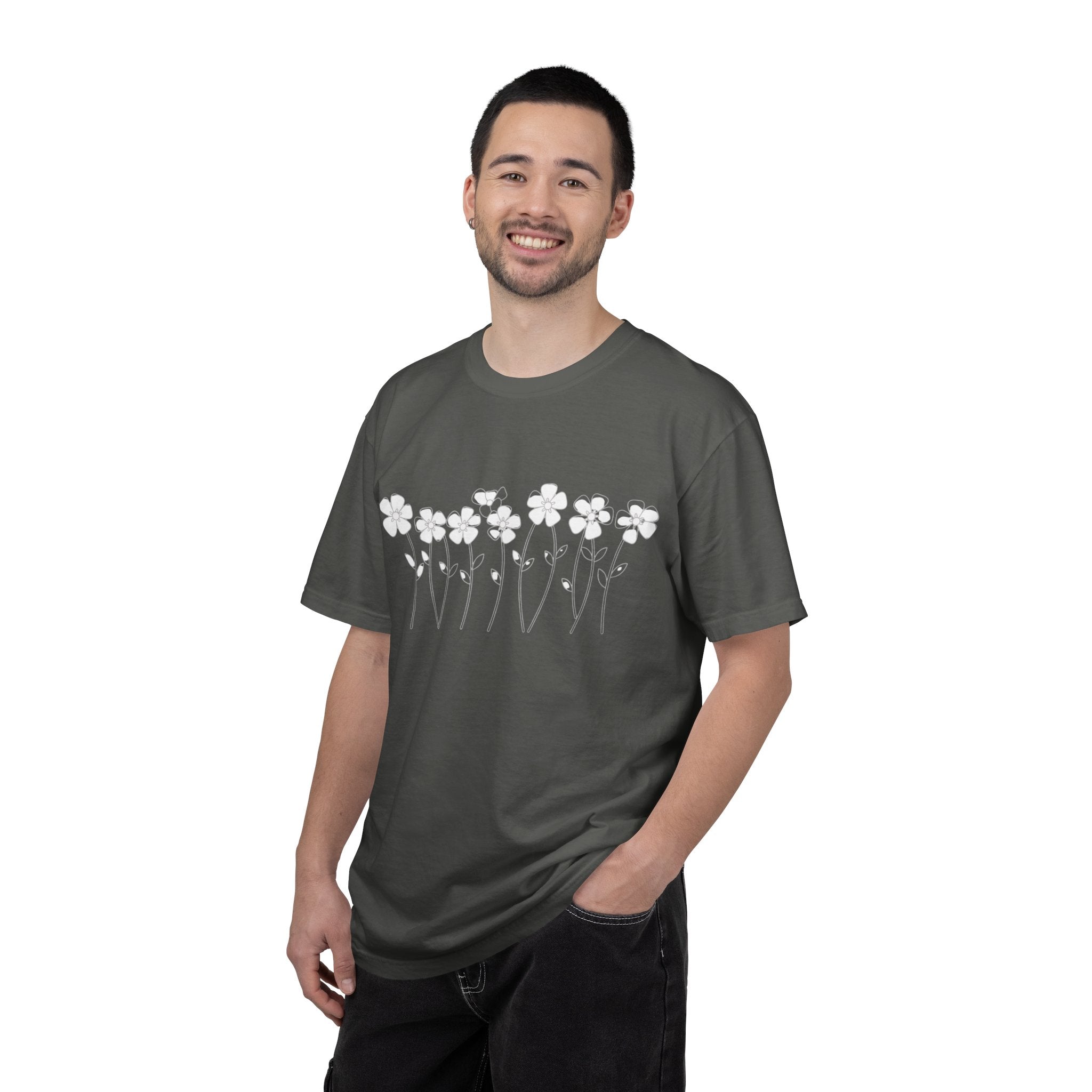 Ditsy Daisy Line T-Shirt — Minimal Floral Graphic Tee