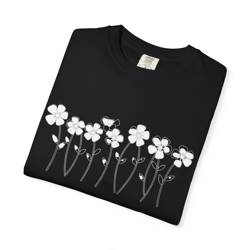 Ditsy Daisy Line T-Shirt — Minimal Floral Graphic Tee