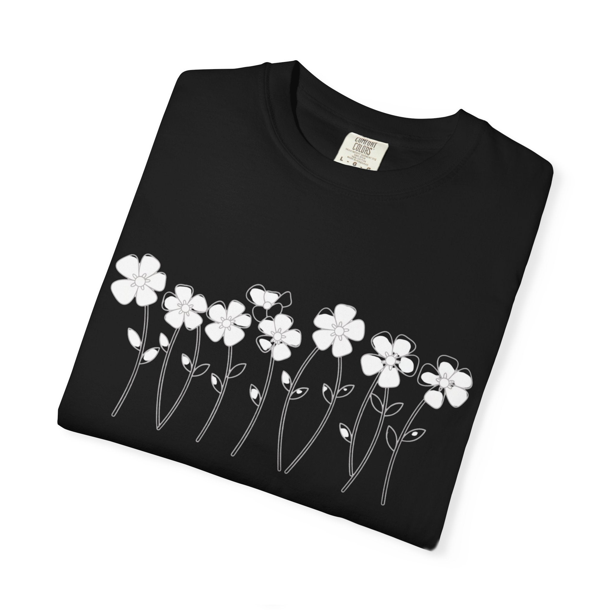 Ditsy Daisy Line T-Shirt — Minimal Floral Graphic Tee
