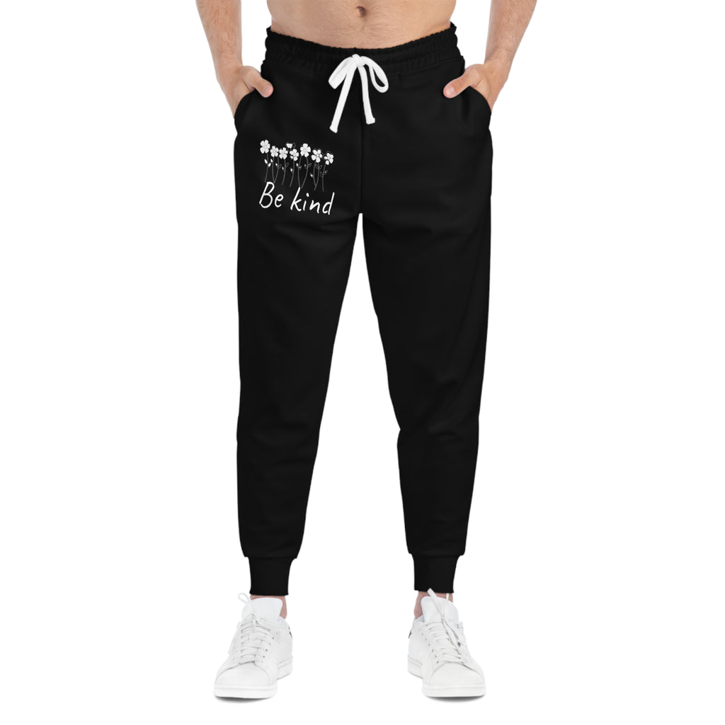 Be Kind Floral Joggers — Women's Black Athletic Sweatpants with Dandelion Design, Cozy, Joggers, Mothers Day gift