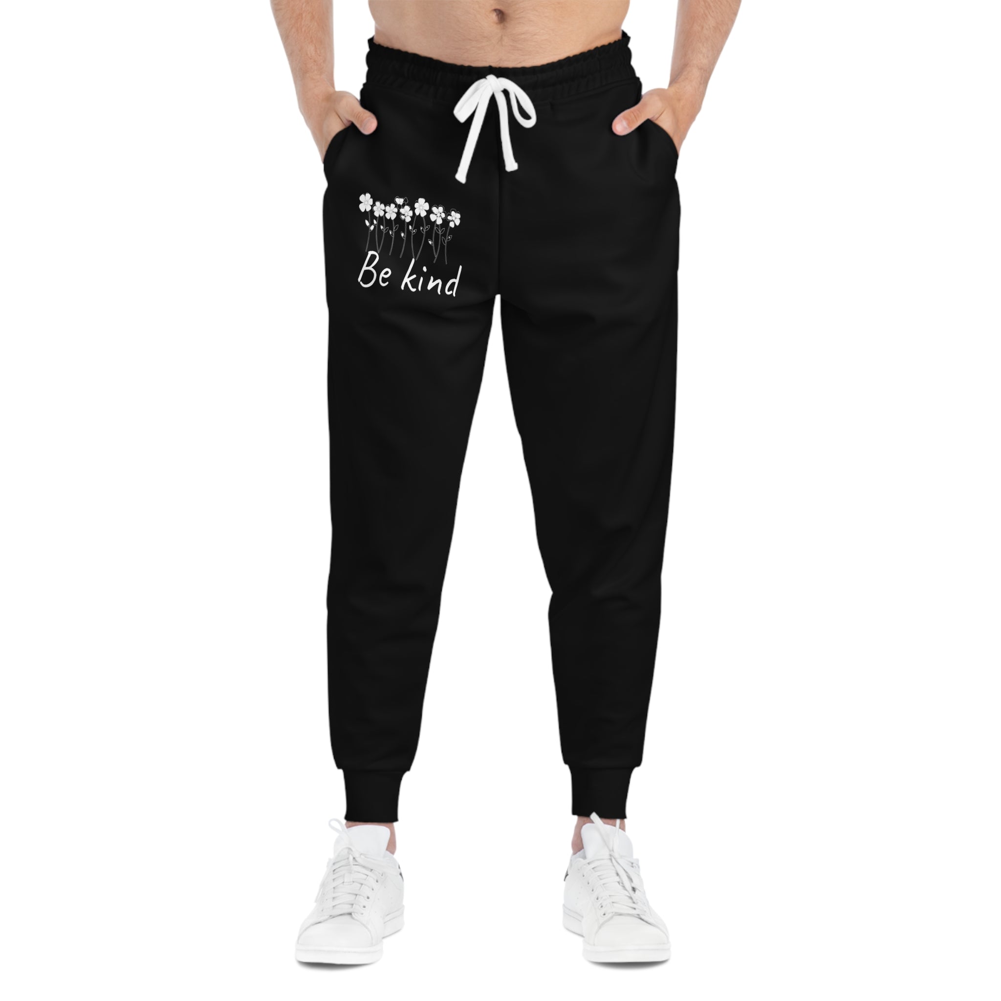 Be Kind Floral Joggers — Women's Black Athletic Sweatpants with Dandelion Design, Cozy, Joggers, Mothers Day gift