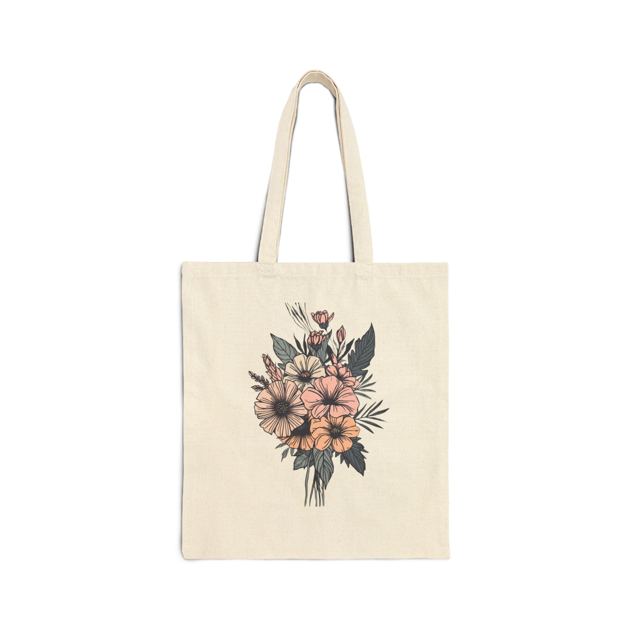 Floral Bouquet Canvas Tote — Vintage Wildflower Eco Bag, Cute, Cottage Core, Boho, Flower