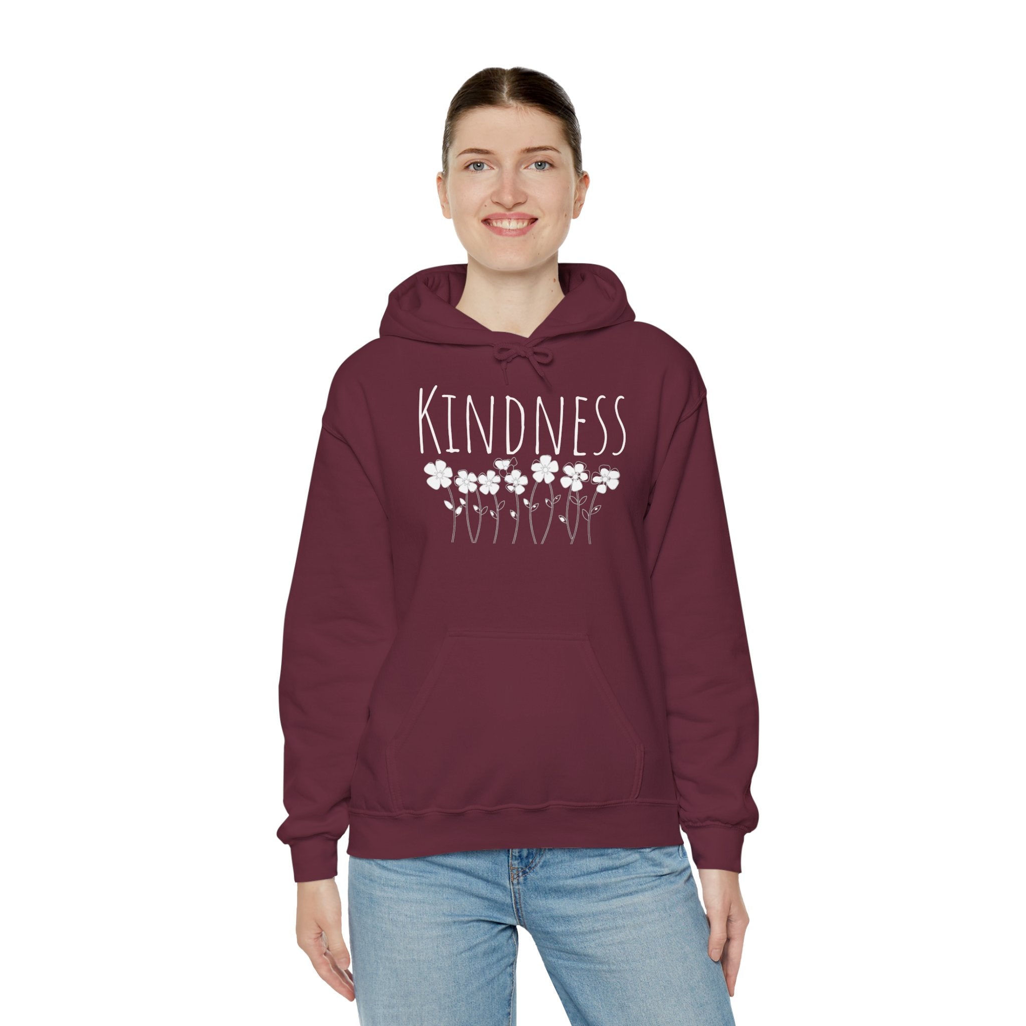 Kindness Floral Hoodie — Daisies Graphic Back Pocket Sweatshirt