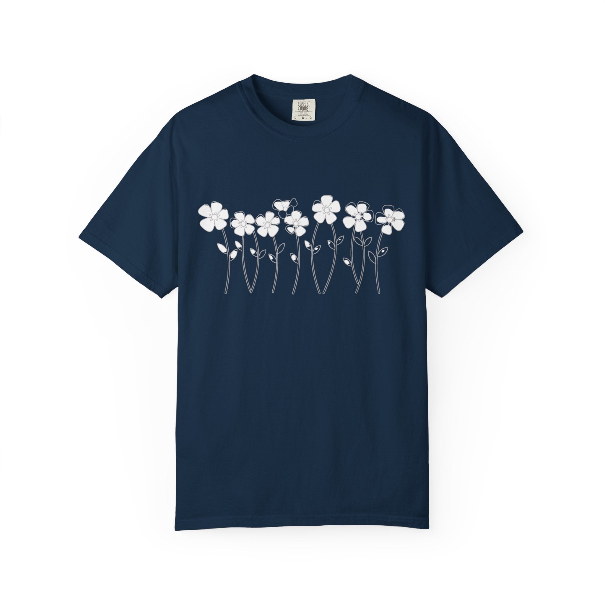 Ditsy Daisy Line T-Shirt — Minimal Floral Graphic Tee